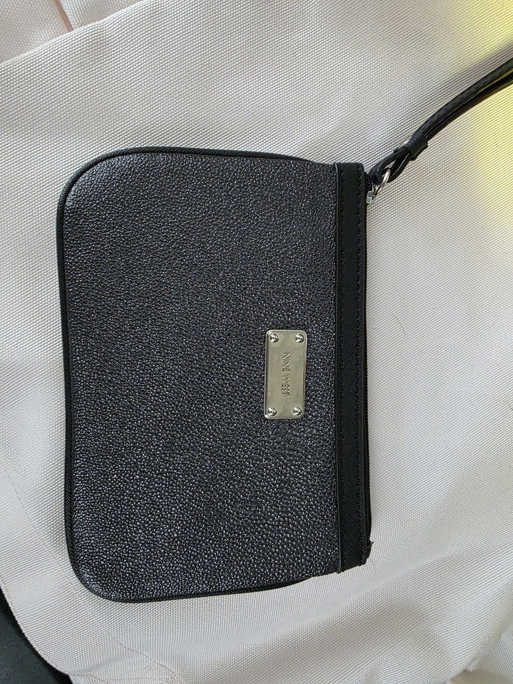 Nine West Black Textured Wristlet with Metal Logo Plate
